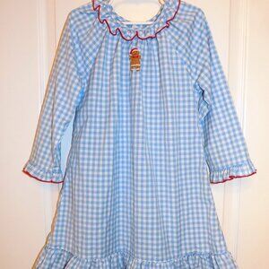 SWEET DREAMS 6 Blue & White Check Nightgown Smocked Gingerbread Man Xmas Ruffle